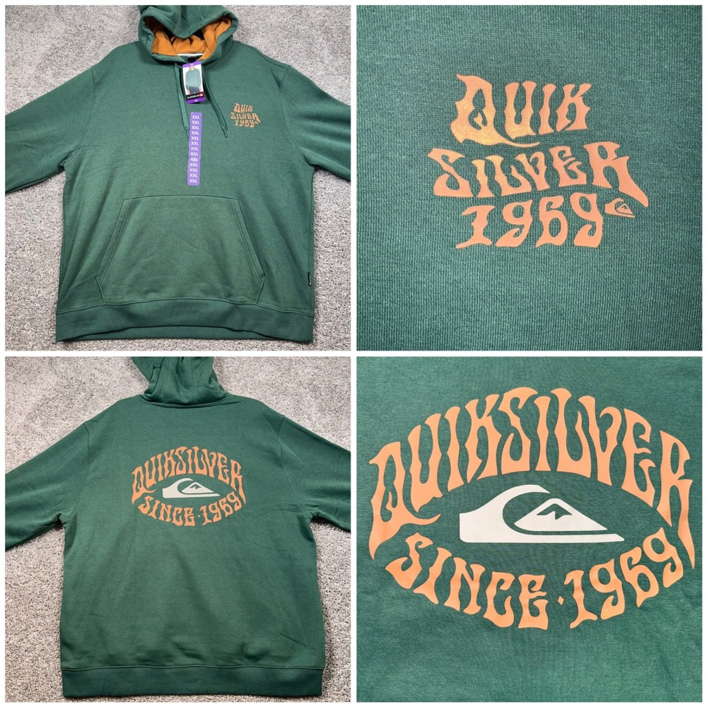 Quiksilver Graphic Pullover Hoodie Mens Stretch Green XXL NEW